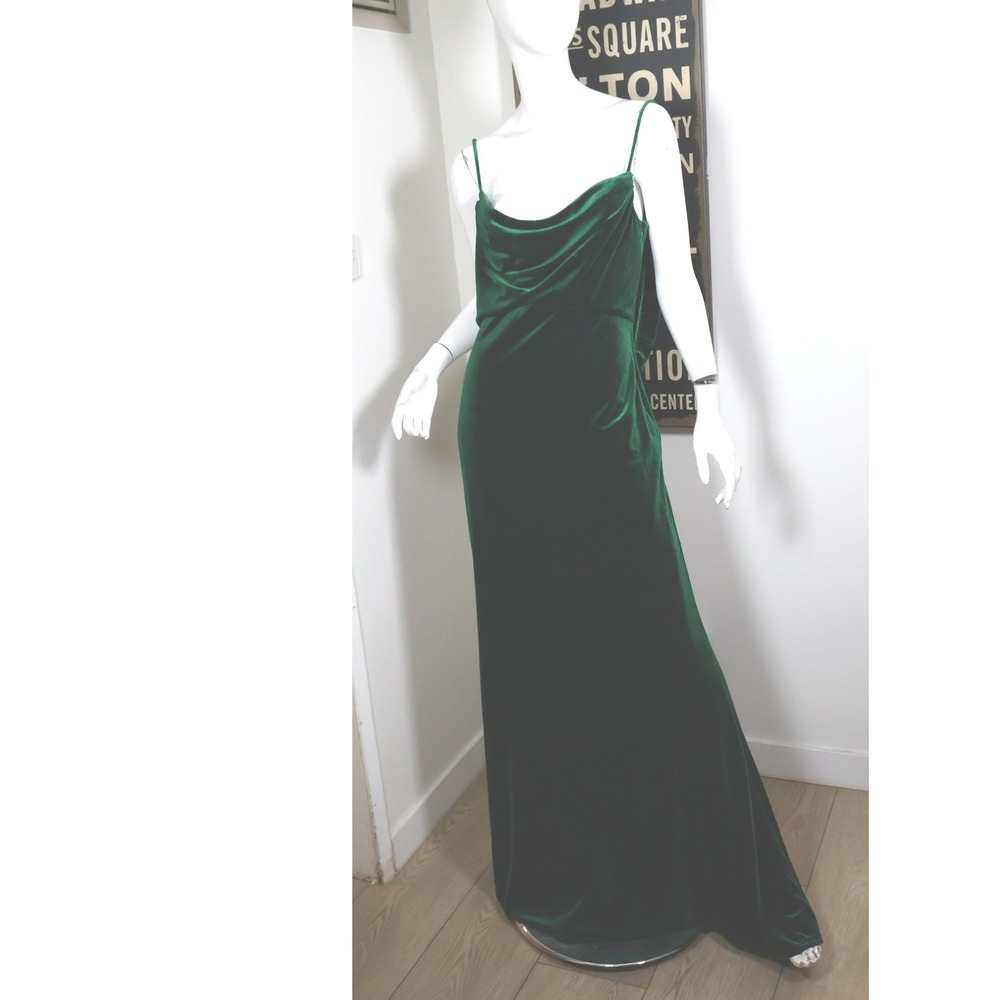 Tadashi Shoji Dress Size Large Emerald Green Velvet Drape Back Gown Maxi